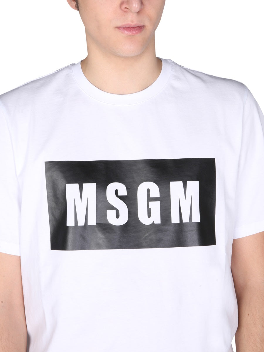 MSGM Men's Logo Box Print T-Shirt