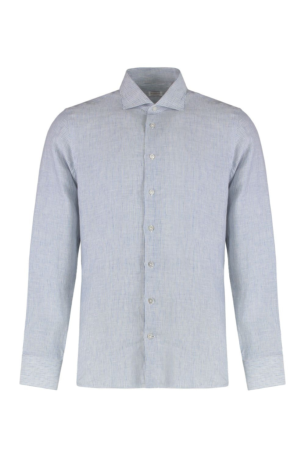 BORRIELLO Men's Striped Linen Shirt with Rounded Hem
