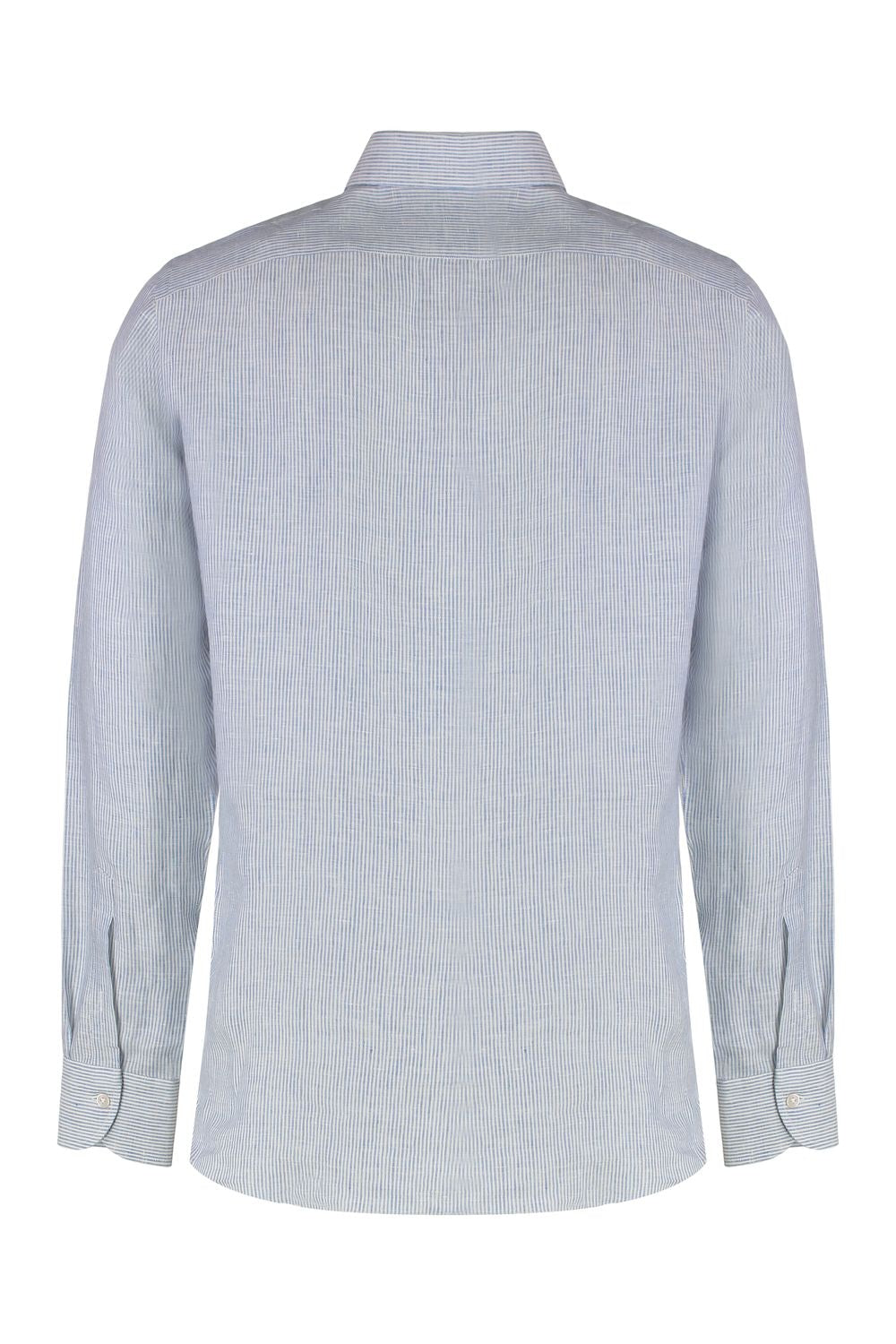 BORRIELLO Men's Striped Linen Shirt with Rounded Hem