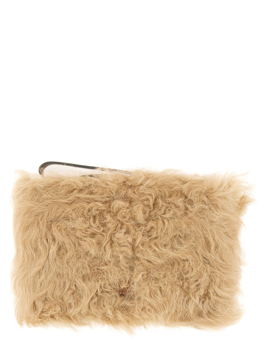 ANYA HINDMARCH Shearling Eyes Mini Clutch Handbag