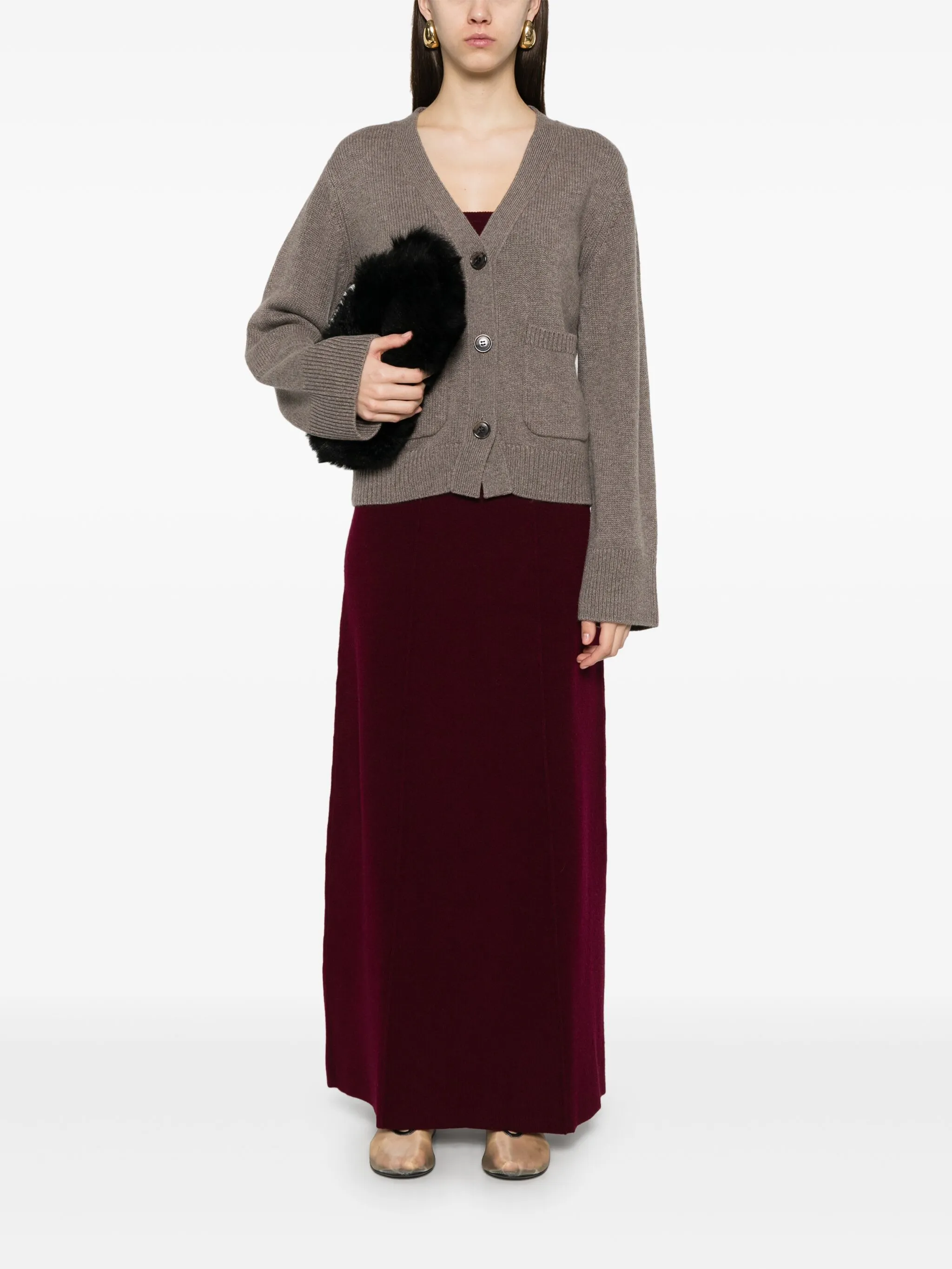 LISA YANG Womens Cashmere Cardigan with Button Closure and Patch Pockets