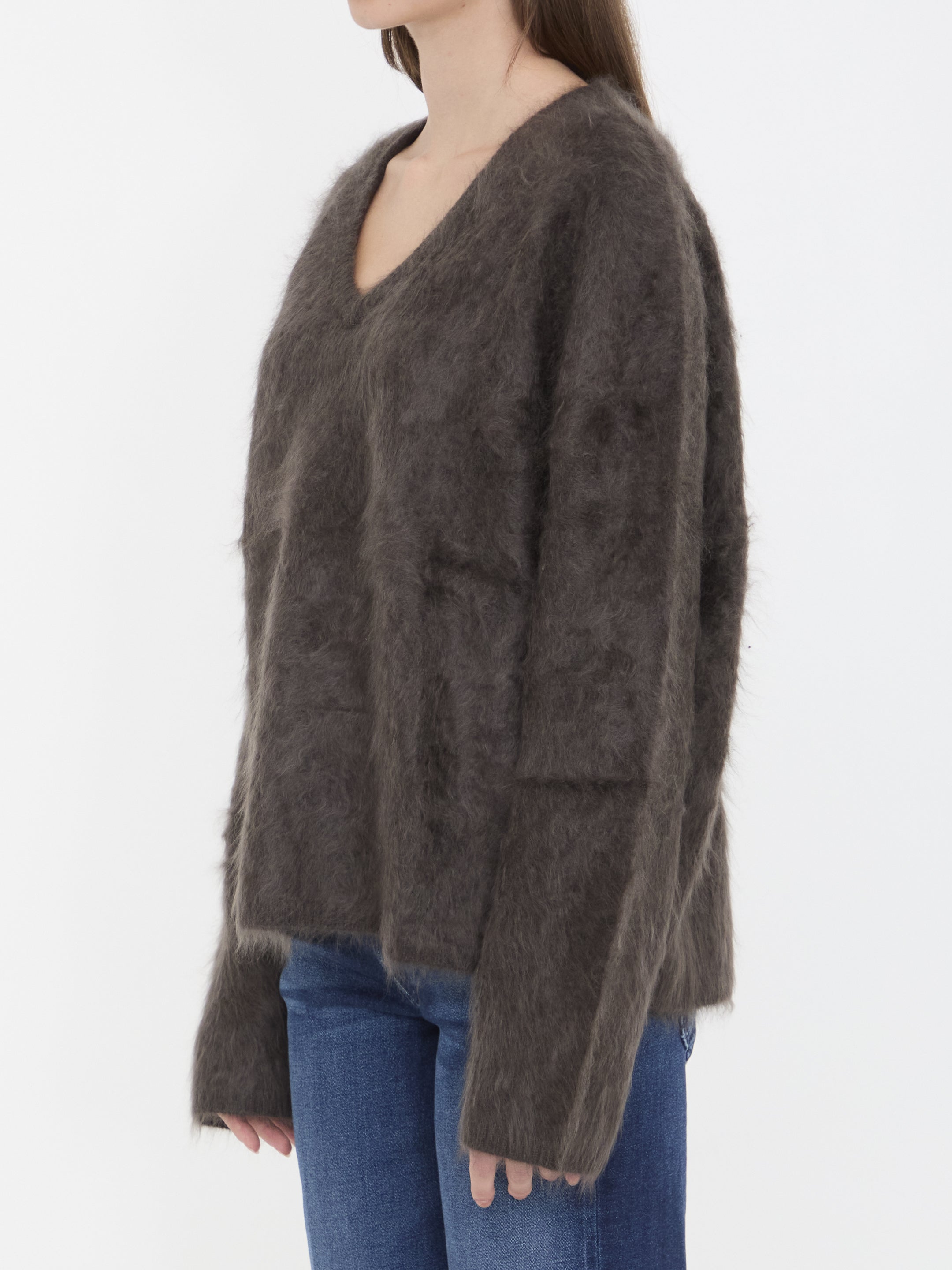 LISA YANG Relaxed V-Neck Brushed Cashmere Sweater - Size 01 US