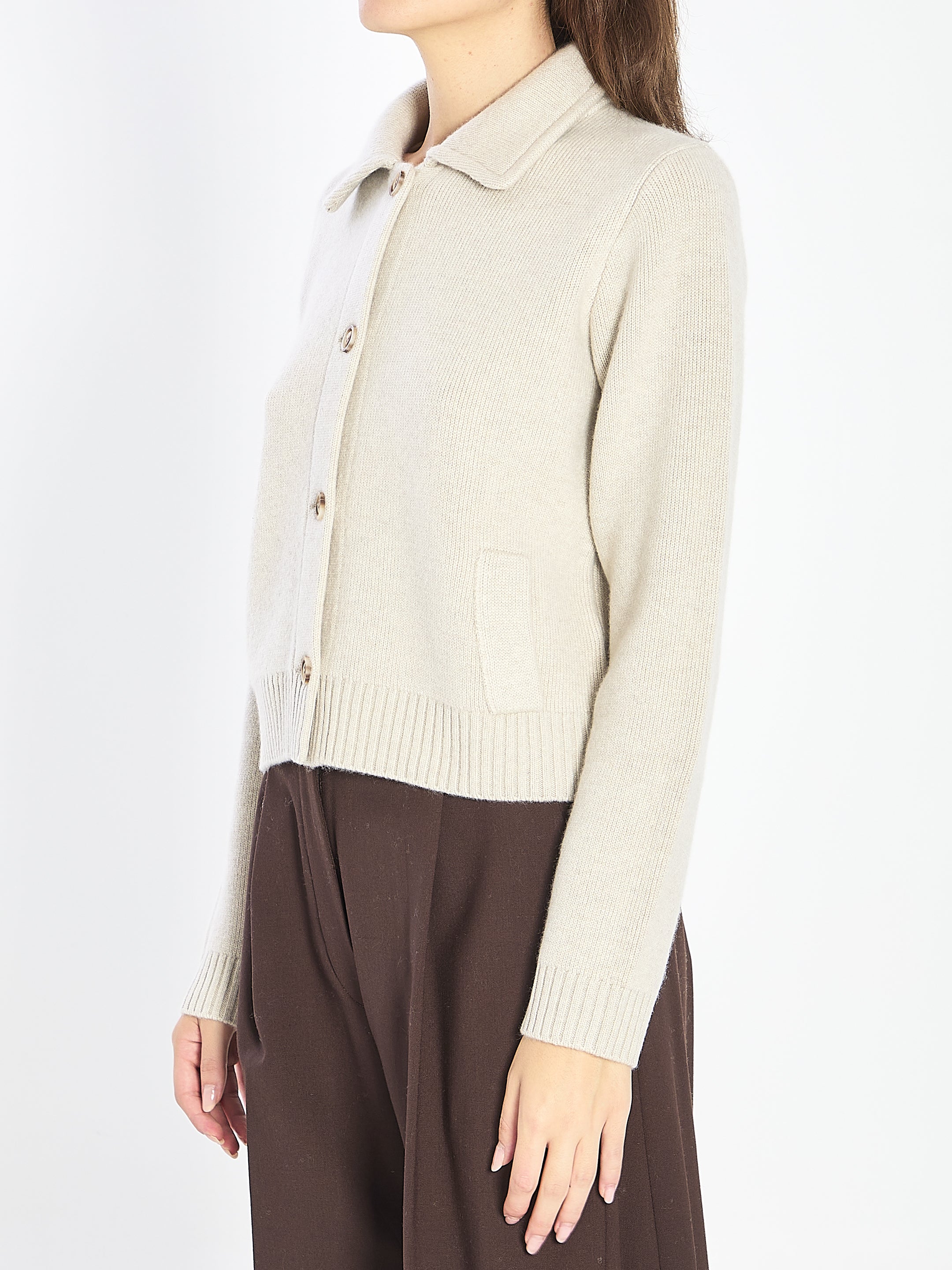 LISA YANG Cropped Cardigan Sweater with Pointed Collar - Size 01
