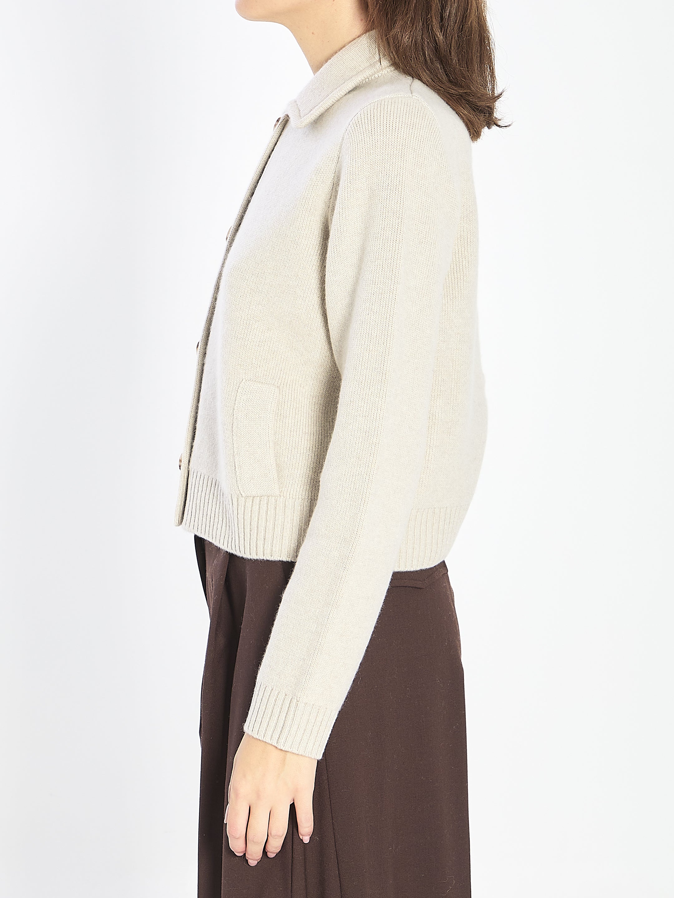 LISA YANG Cropped Cardigan Sweater with Pointed Collar - Size 01