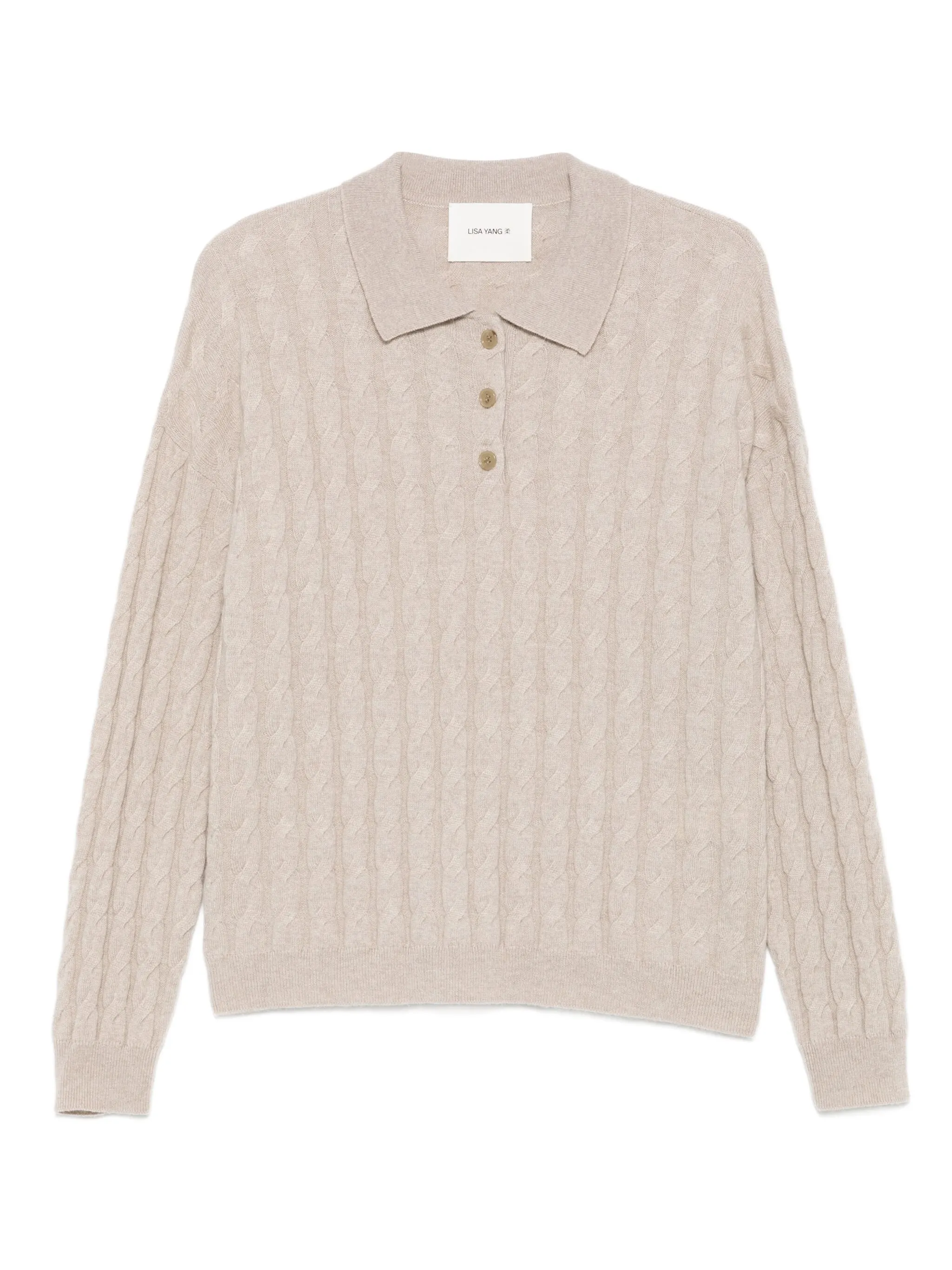 LISA YANG Mini Cable-Knit Cashmere Polo Shirt