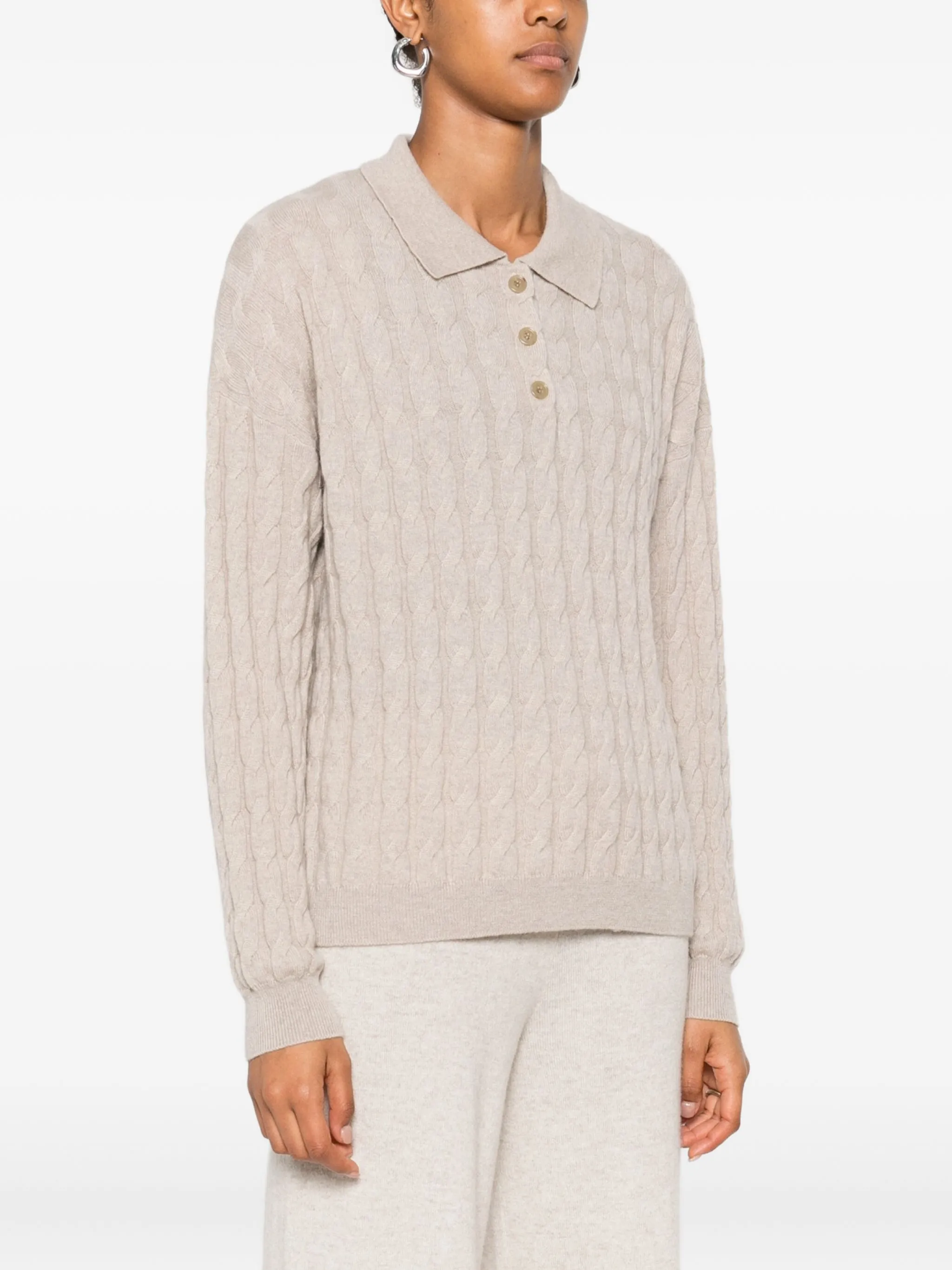 LISA YANG Mini Cable-Knit Cashmere Polo Shirt