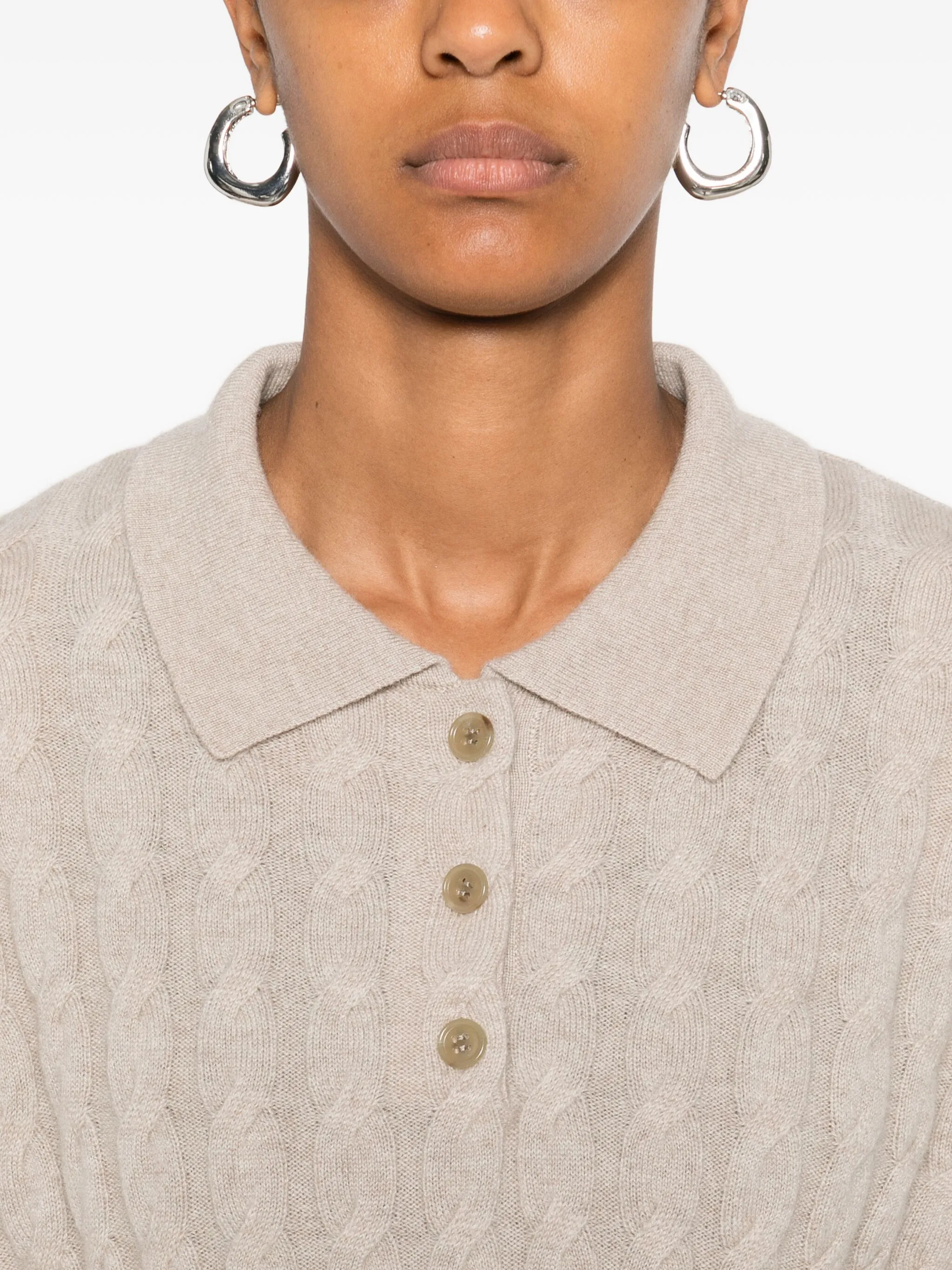 LISA YANG Mini Cable-Knit Cashmere Polo Shirt