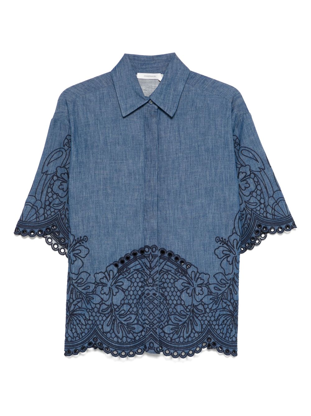 ZIMMERMANN Embroidered Denim Shirt with Scallop Edge for Women