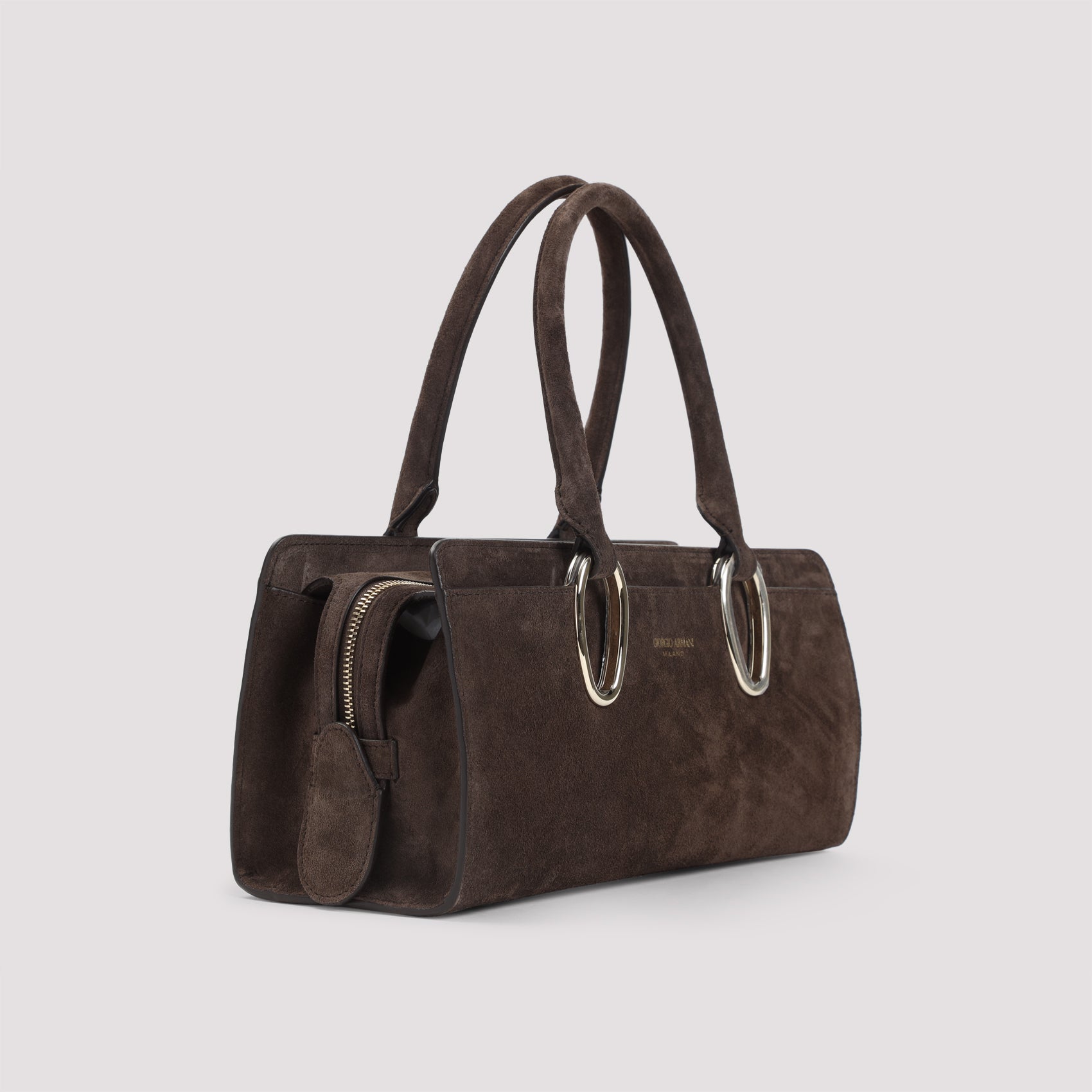 GIORGIO ARMANI Suede 100% Leather Shoulder Handbag - W:29cm H:14cm D:10cm