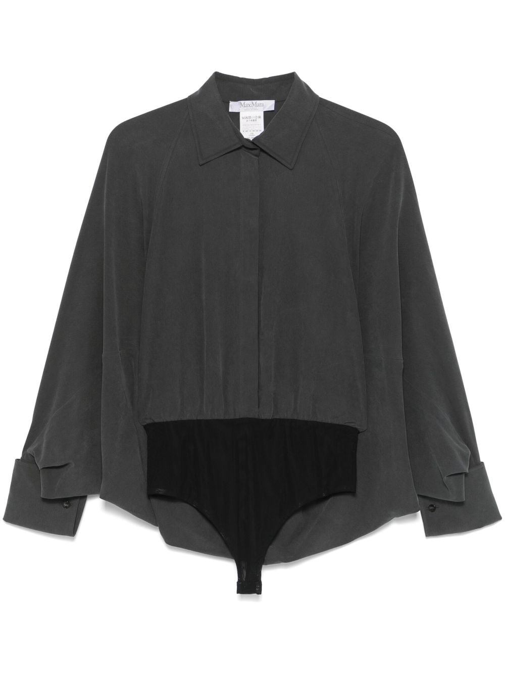 MAX MARA Silk Bodysuit with Classic Collar and Batwing Sleeves