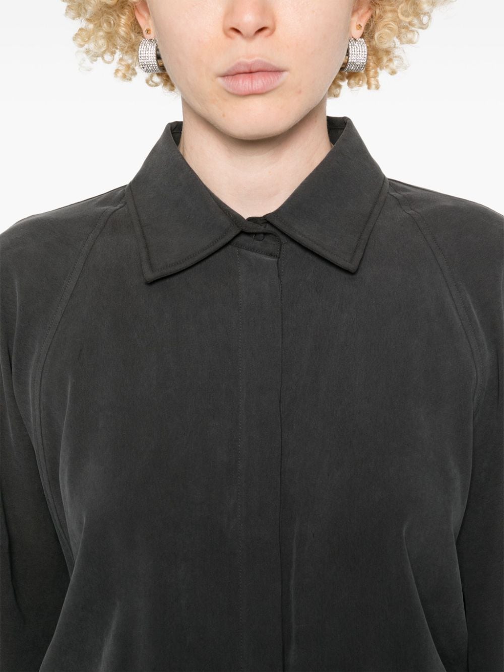 MAX MARA Silk Bodysuit with Classic Collar and Batwing Sleeves