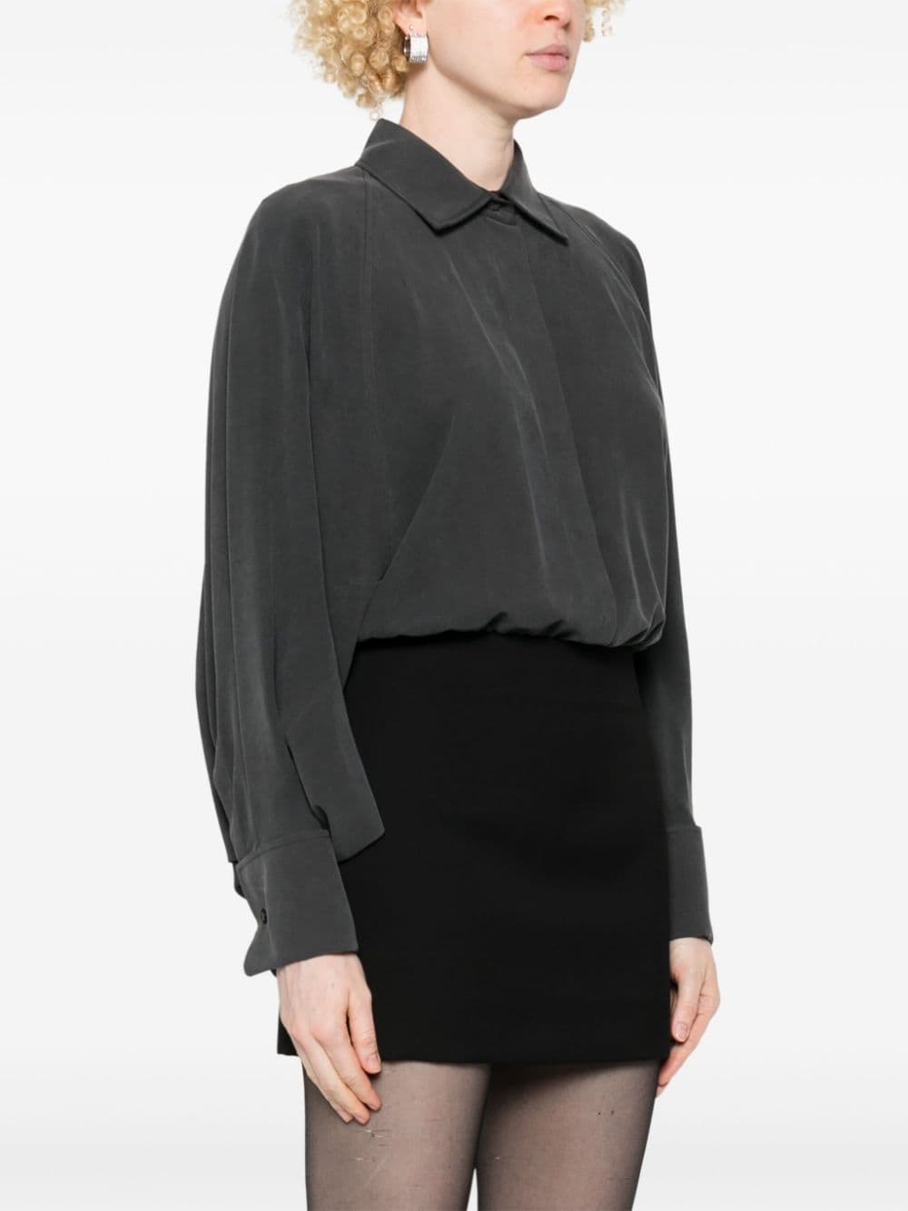 MAX MARA Silk Bodysuit with Classic Collar and Batwing Sleeves