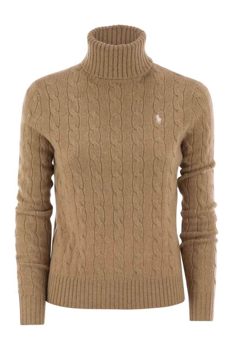 POLO RALPH LAUREN Wool and Cashmere Cable-Knit Turtleneck Sweater - Slim Fit