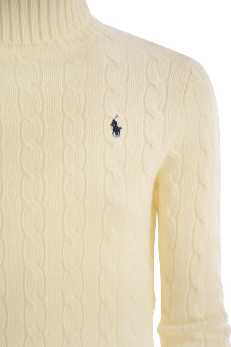 POLO RALPH LAUREN Wool and Cashmere Cable-Knit Turtleneck Sweater - Slim Fit