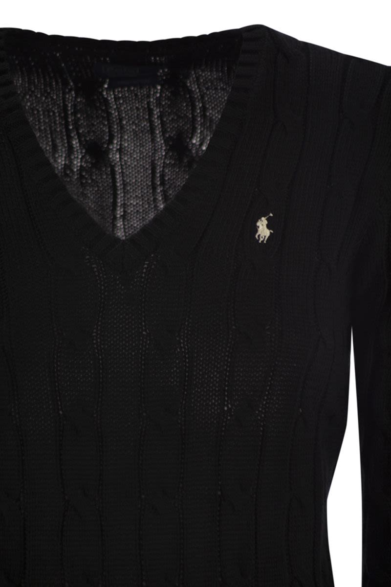 POLO RALPH LAUREN Plaited Cotton V-Neck Sweater - Slim Fit
