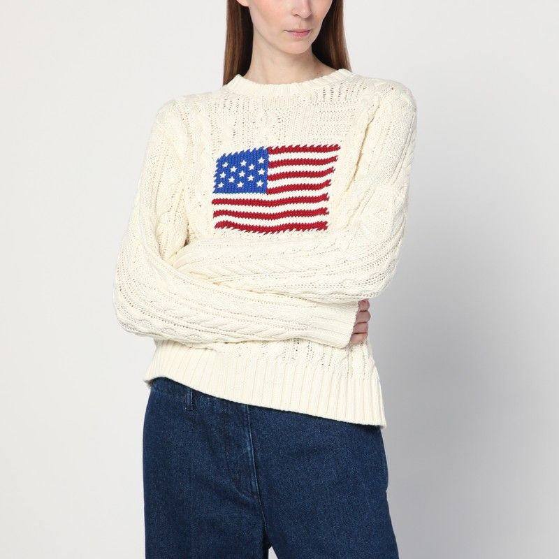 POLO RALPH LAUREN Oversized Crew Neck Sweater with Flag Detail