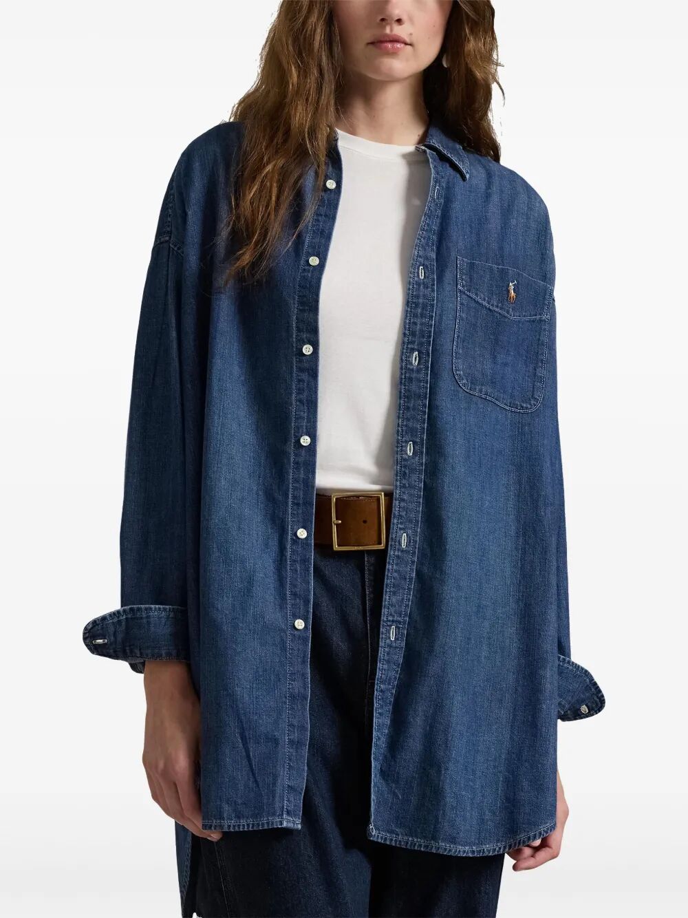 POLO RALPH LAUREN Oversized Fit Denim Shirt with Dropped Shoulders
