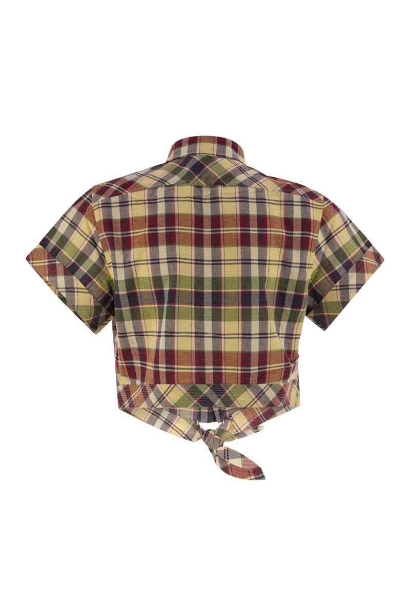 POLO RALPH LAUREN Plaid Cotton Short Shirt with Bow Detail