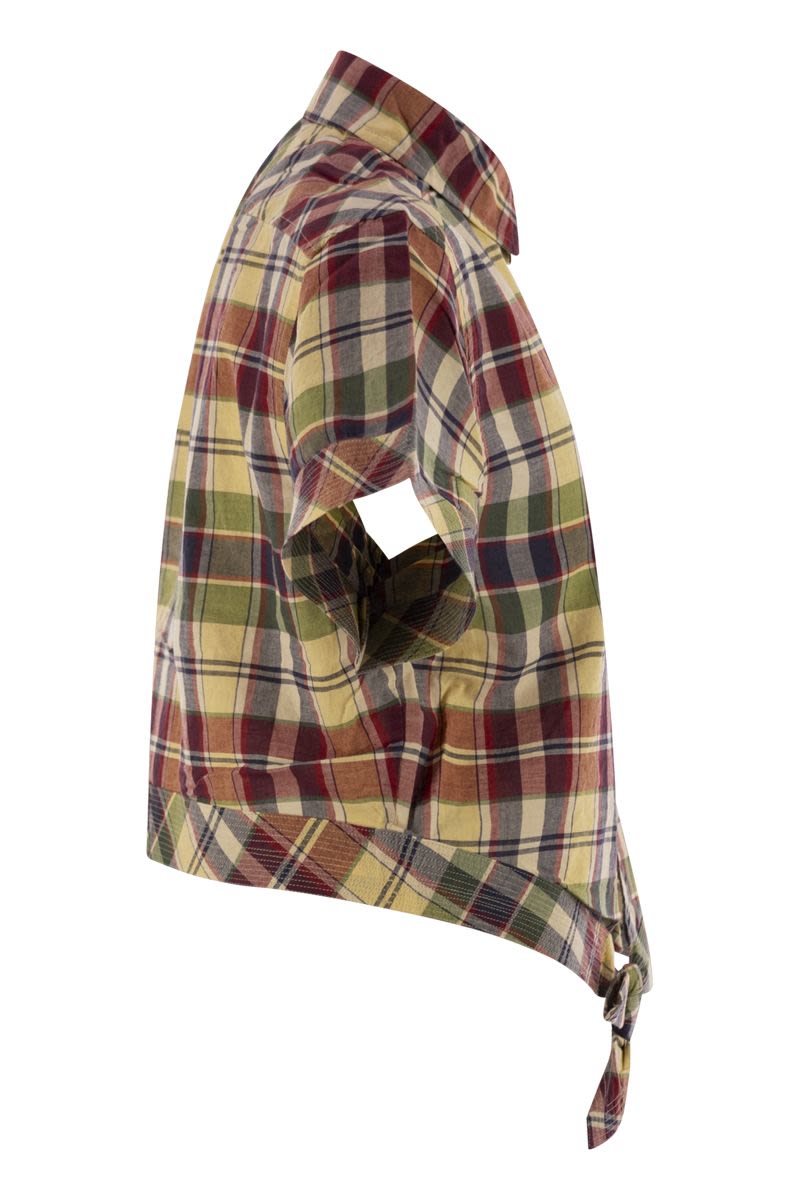 POLO RALPH LAUREN Plaid Cotton Short Shirt with Bow Detail