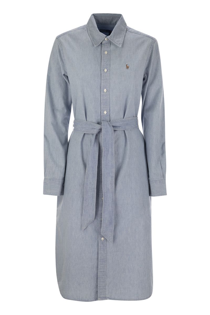 POLO RALPH LAUREN Cotton Chemisier Dress with Belt - Below the Knee