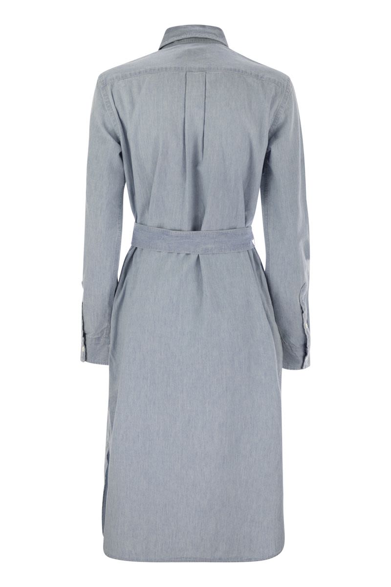 POLO RALPH LAUREN Cotton Chemisier Dress with Belt - Below the Knee