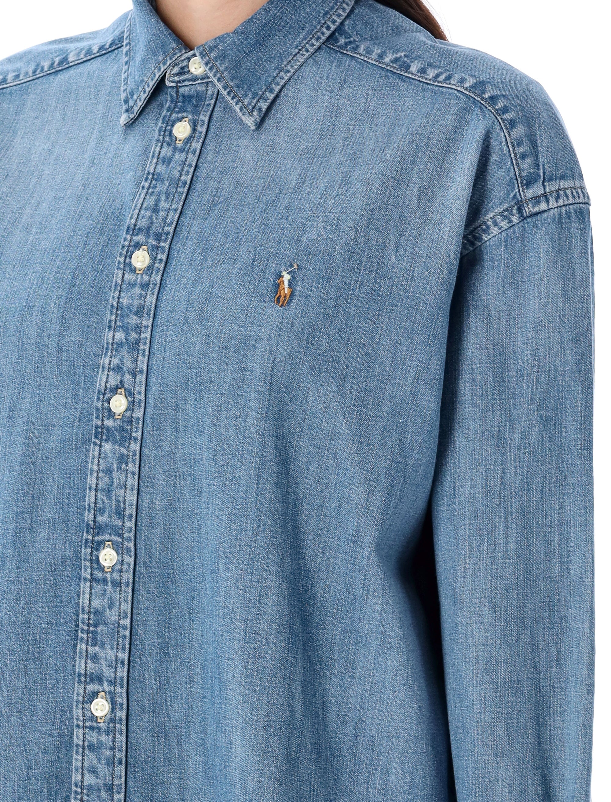 POLO RALPH LAUREN Cropped Boxy Chambray Denim Shirt - Size S