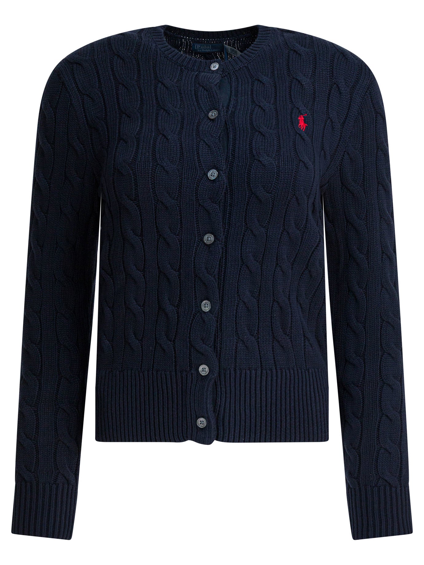 POLO RALPH LAUREN Braided Crewneck Cardigan with Logo - Slim Fit
