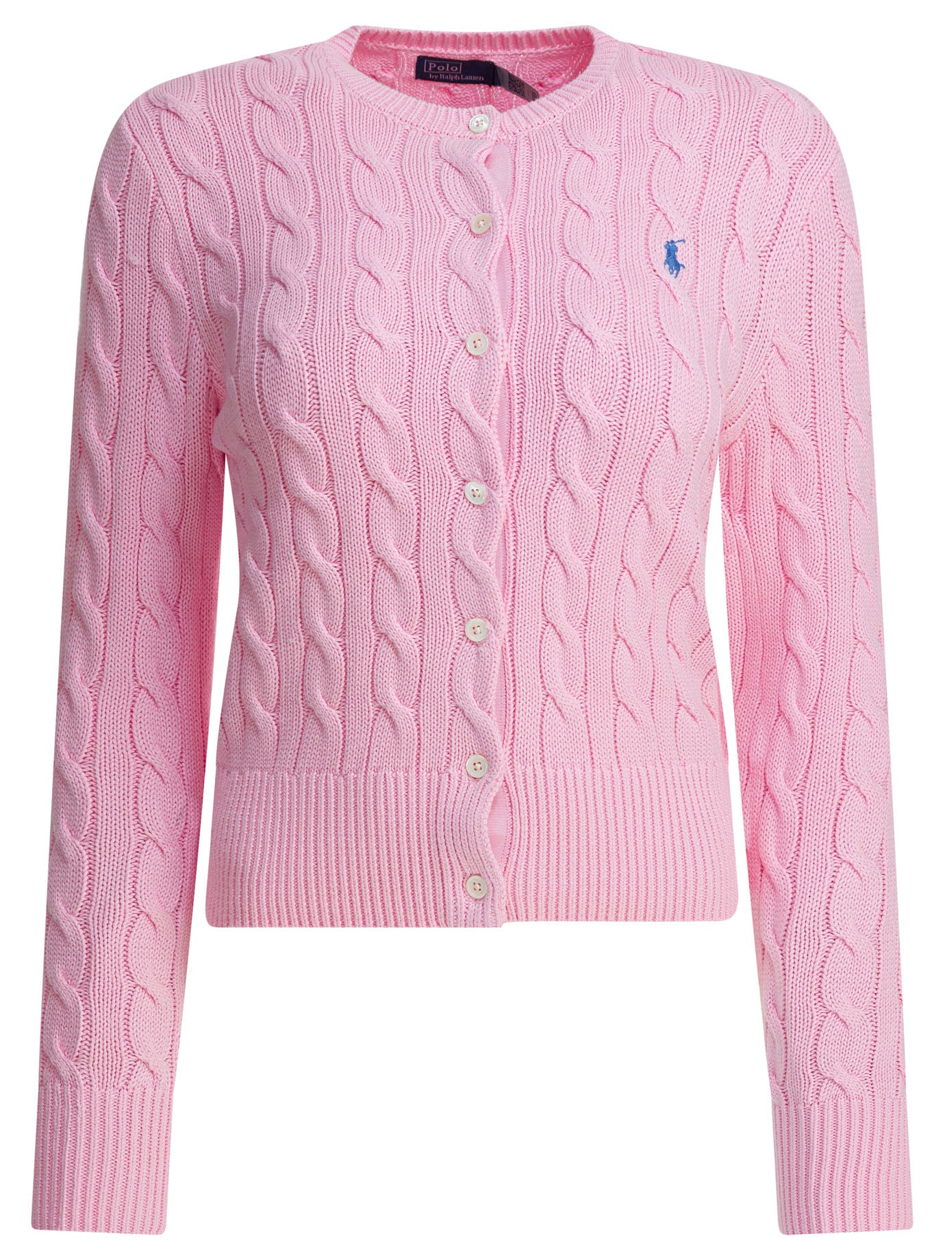 POLO RALPH LAUREN Braided Crewneck Cardigan with Logo - Slim Fit