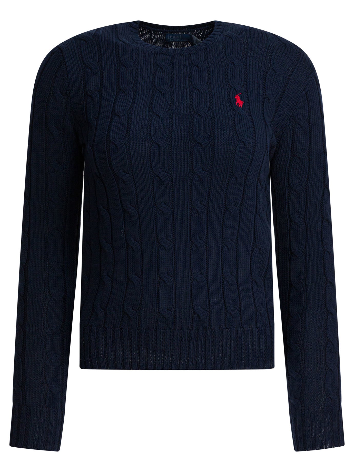 POLO RALPH LAUREN Crew-Neck Cable-Knit Sweater with Logo - Women's Slim Fit