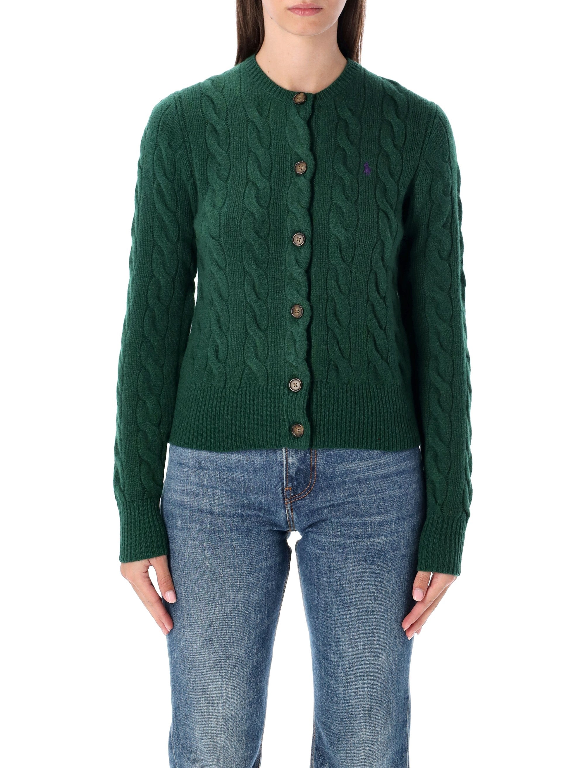 POLO RALPH LAUREN Slim Fit Cable-Knit Cardigan with Crewneck - Women’s