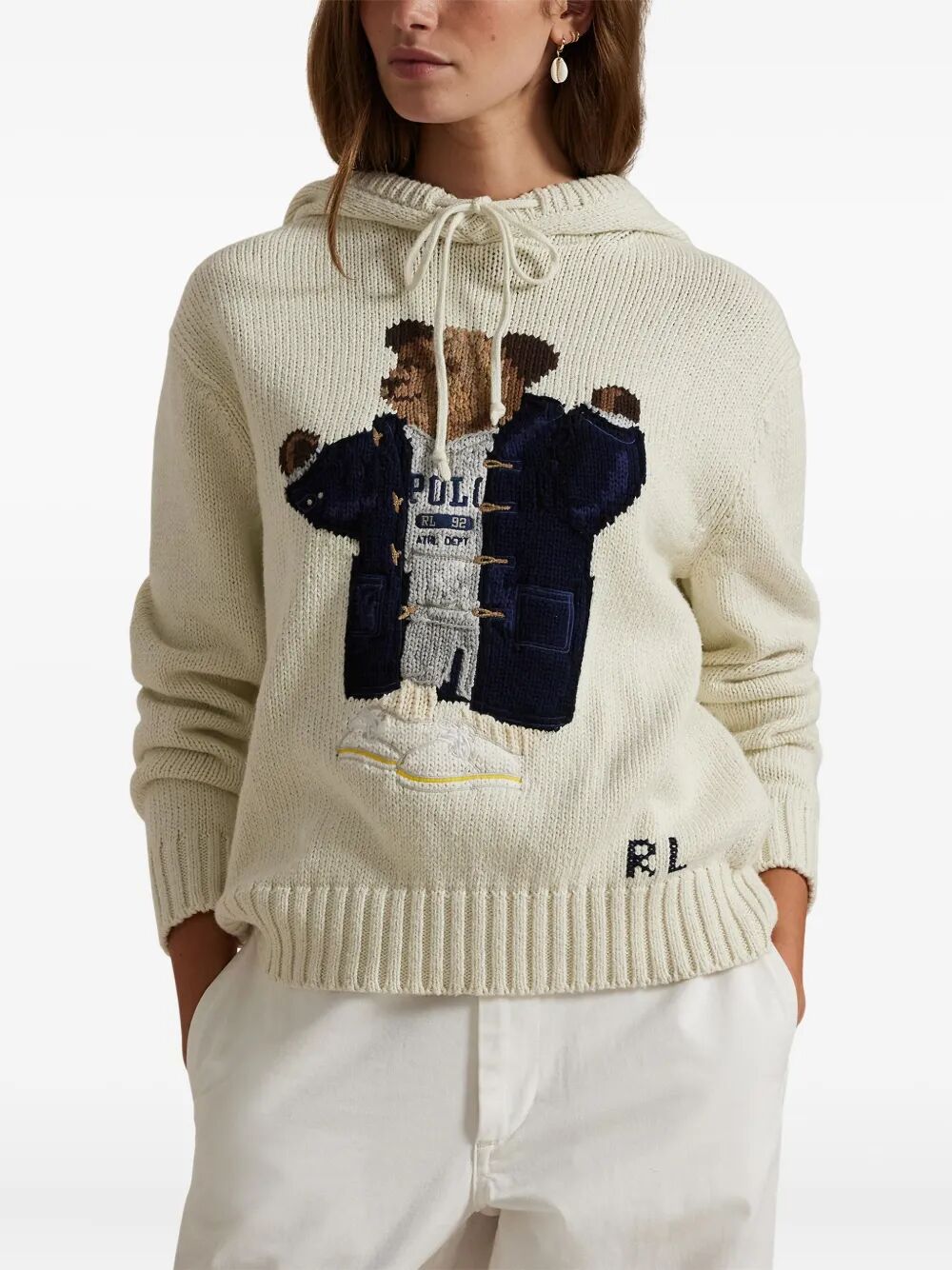 POLO RALPH LAUREN Knit Hoodie with Iconic Bear Design