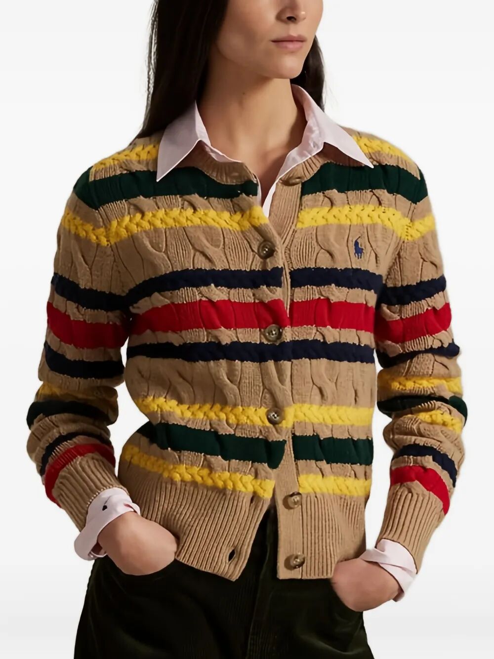 POLO RALPH LAUREN Women's Cable-Knit Striped-Pattern Cardigan