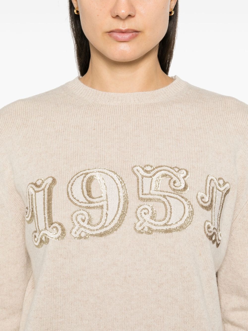 MAX MARA Wool-Cashmere Blend Sweater with Sequin Detailing - Long Sleeves