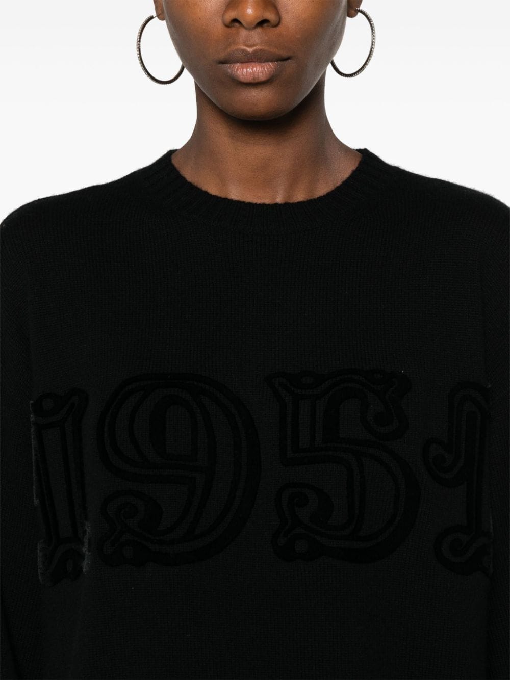 MAX MARA Wool-Cashmere Blend Sweater with Flocked Motif and Ribbed Trim