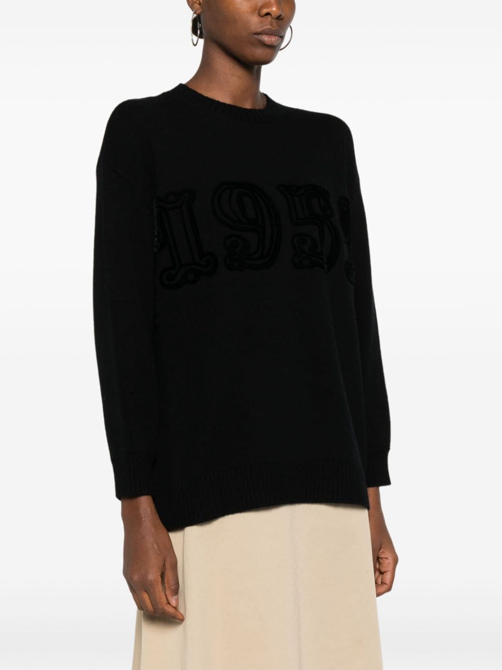 MAX MARA Wool-Cashmere Blend Sweater with Flocked Motif and Ribbed Trim