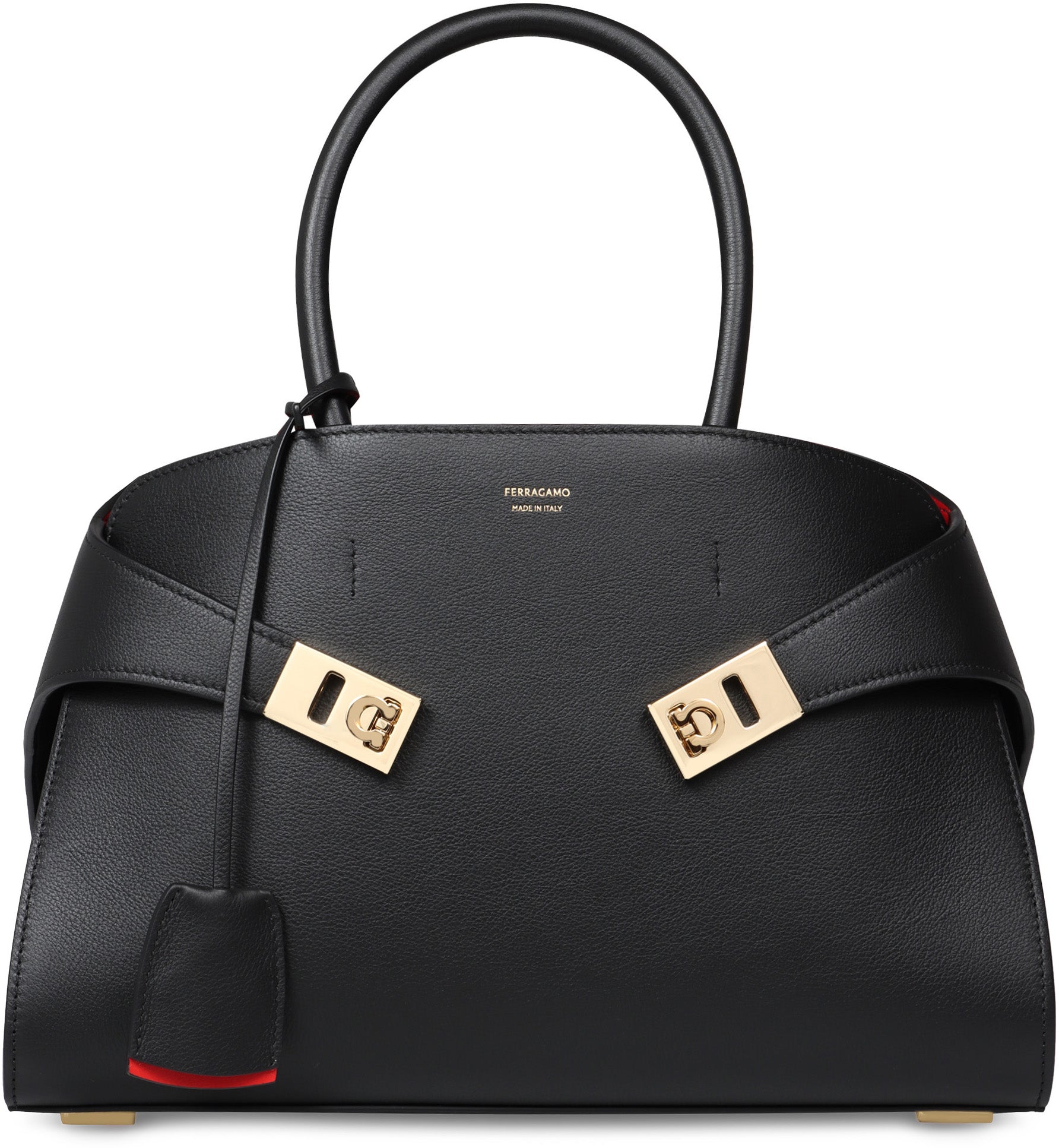 Ferragamo Pebbled Leather Handbag with Charm - 31.5 cm