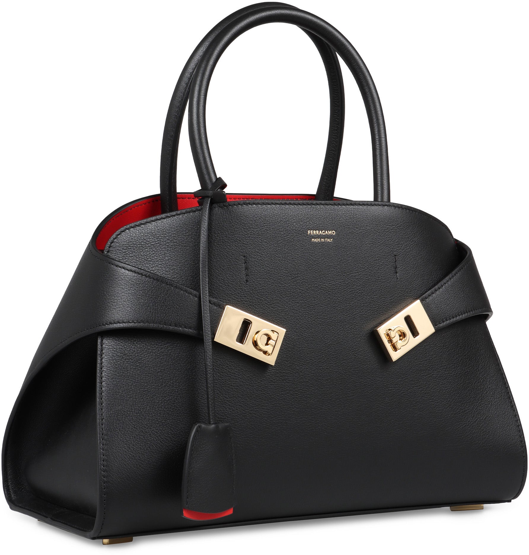 Ferragamo Pebbled Leather Handbag with Charm - 31.5 cm