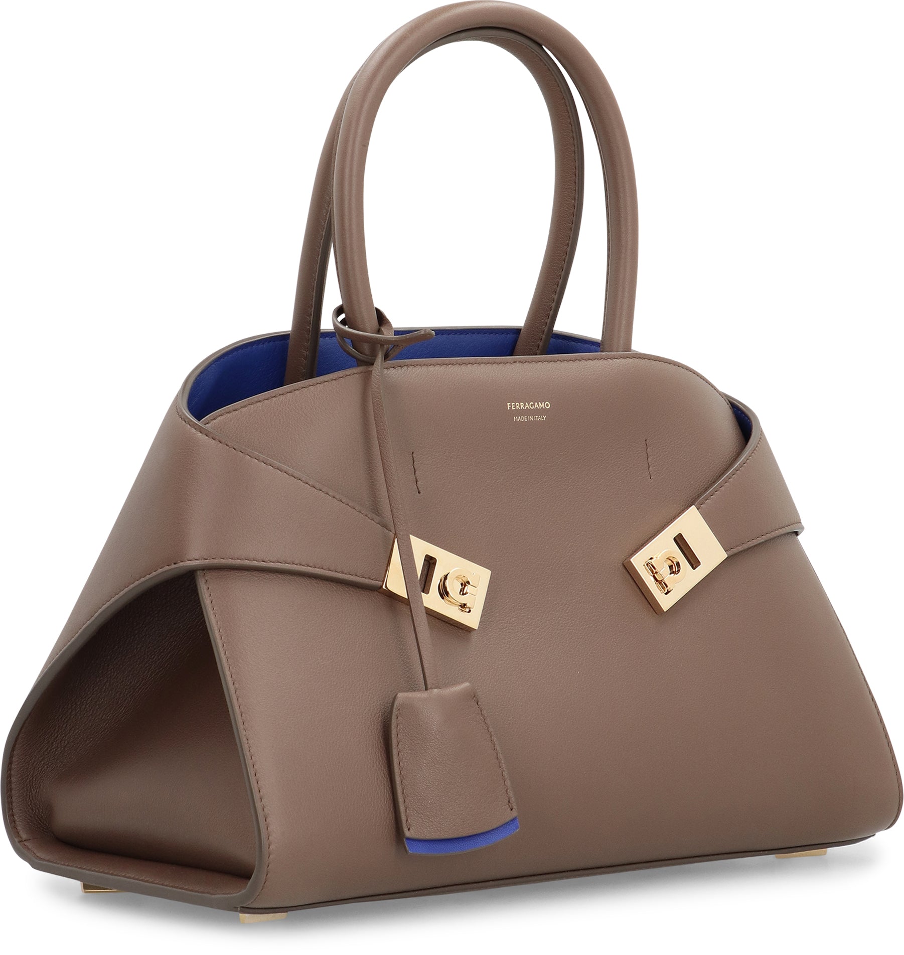 Ferragamo Pebbled Leather Handbag with Logo Charm - 31.5 cm