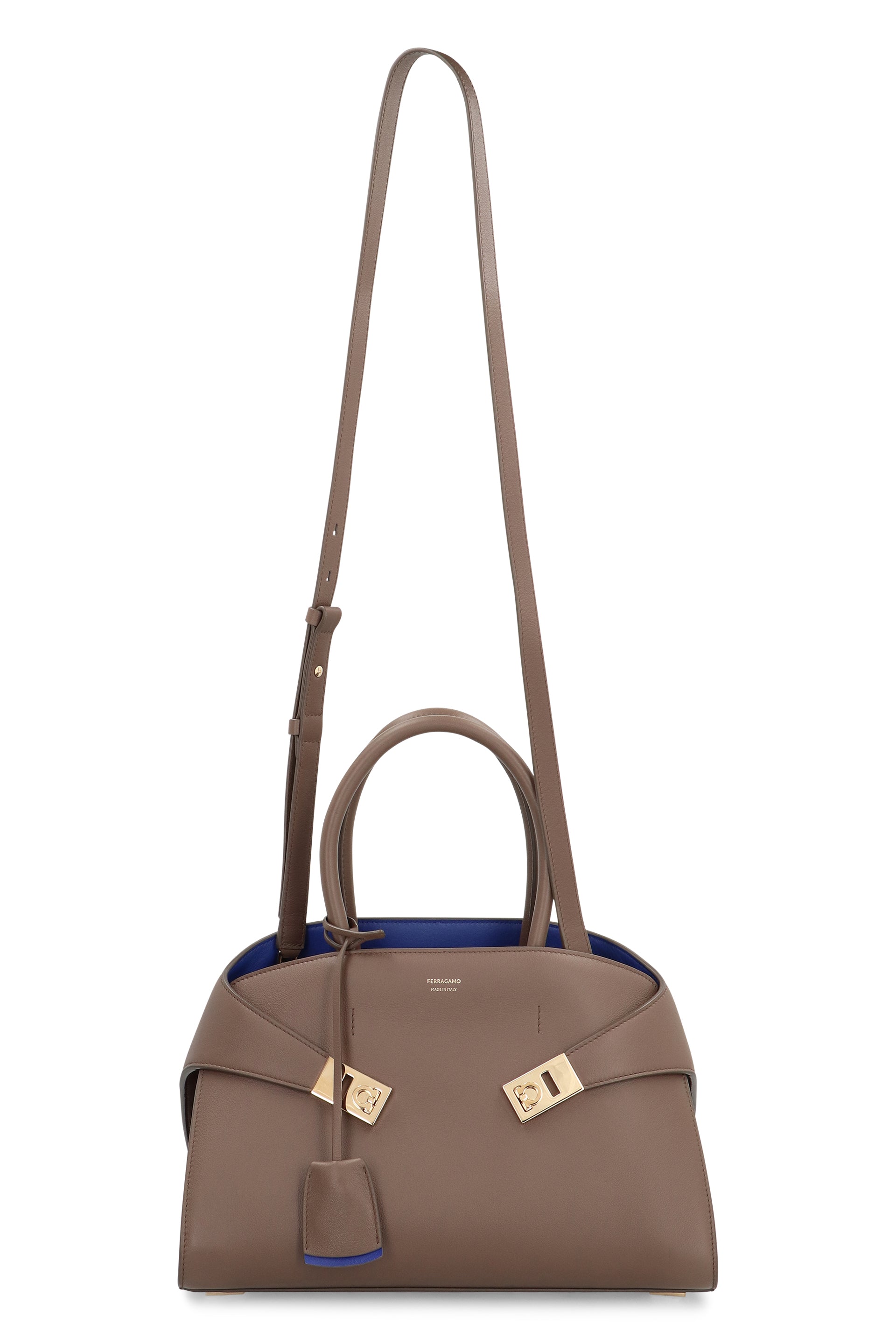 Ferragamo Pebbled Leather Handbag with Logo Charm - 31.5 cm