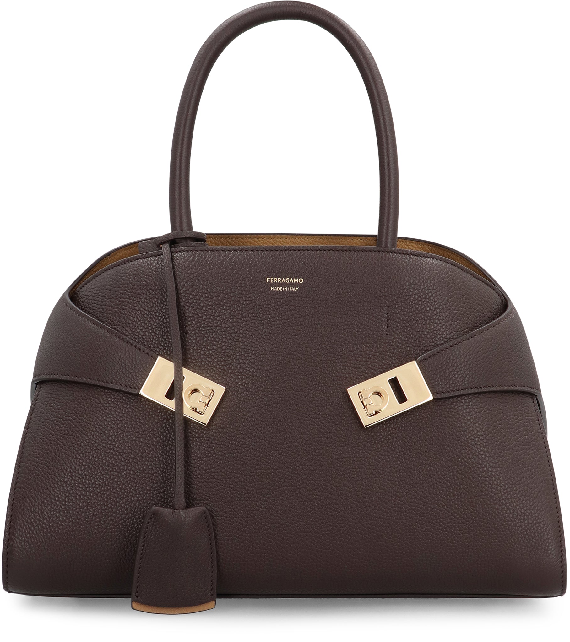 Ferragamo Leather Handbag with Logo Charm - 31.5 cm