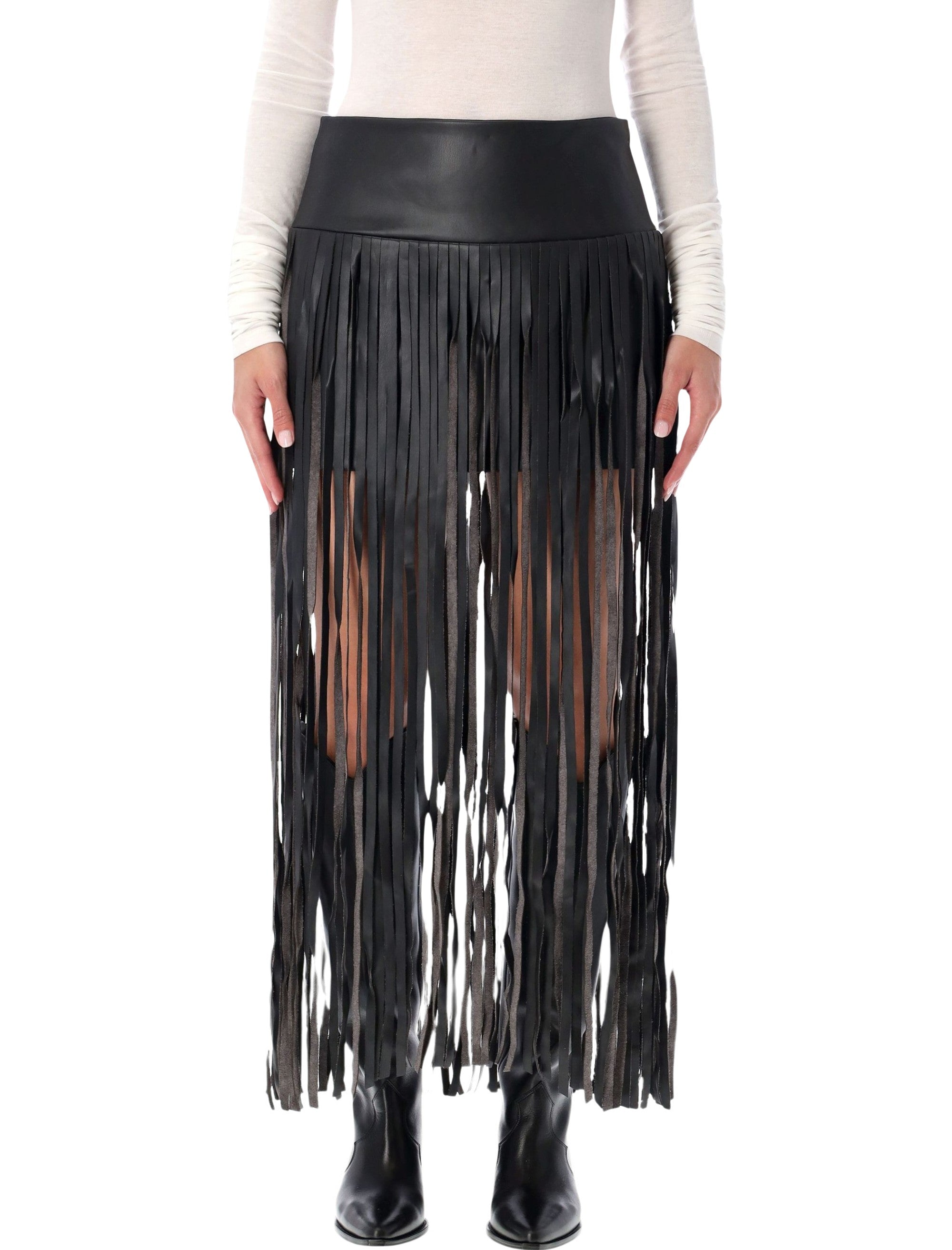 THE GARMENT Mini Leather-Look Fringe Skirt with Elongated Fringes