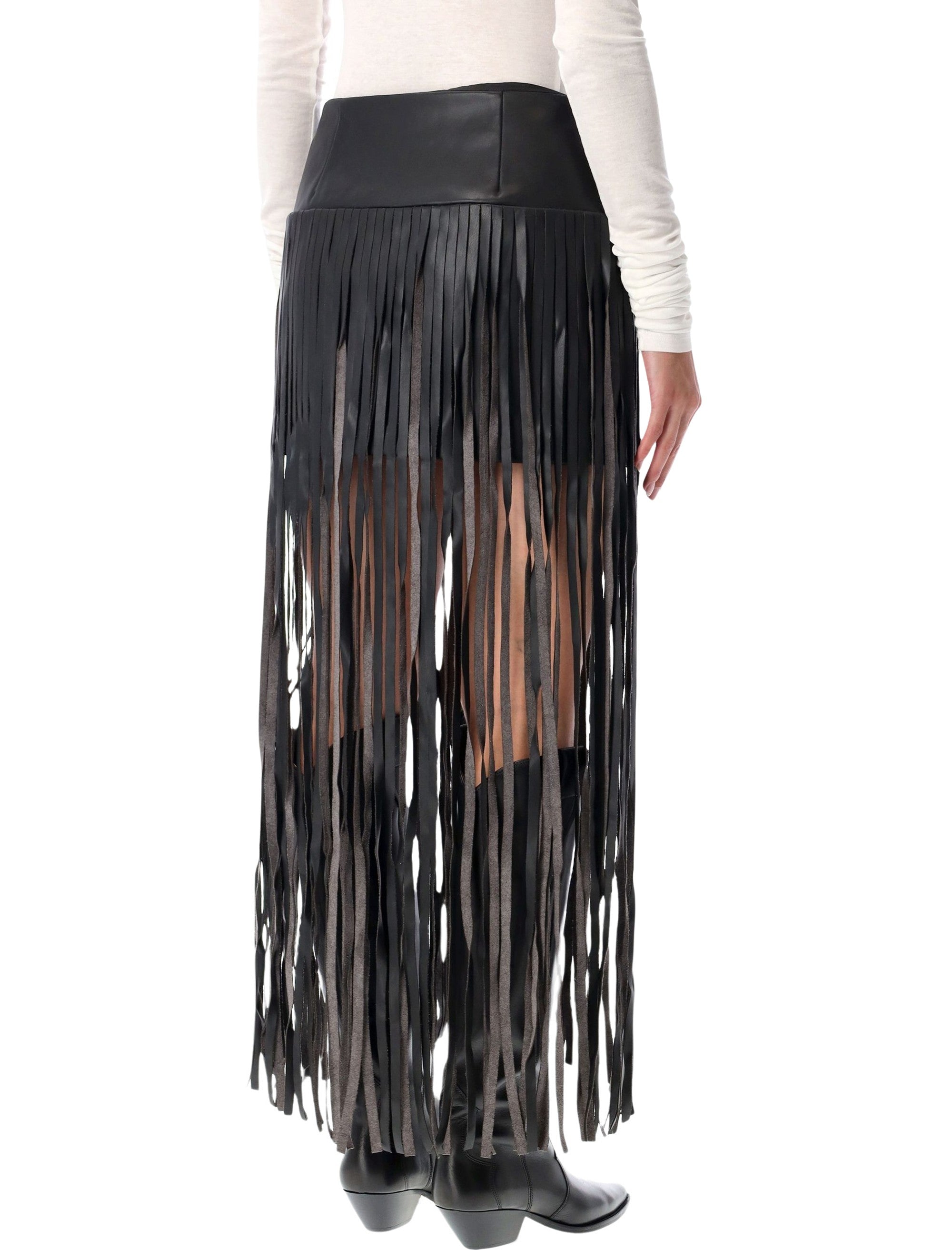 THE GARMENT Mini Leather-Look Fringe Skirt with Elongated Fringes