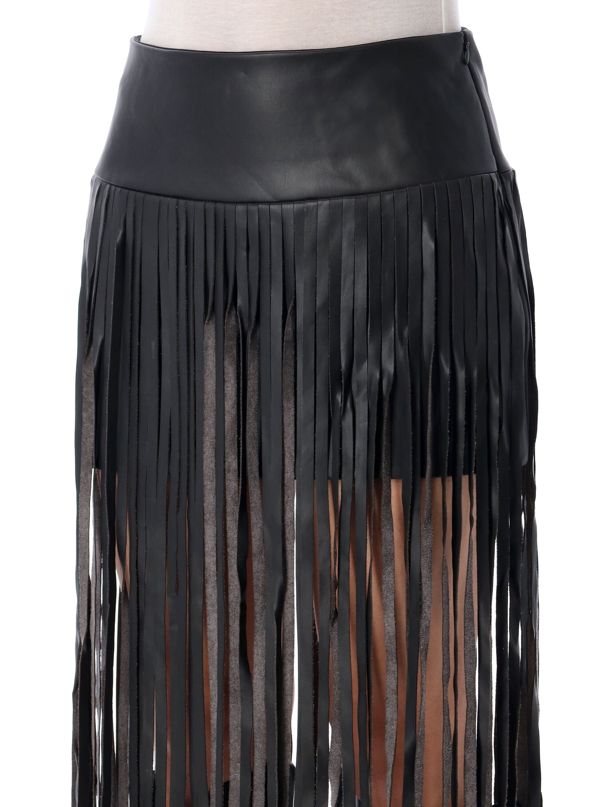 THE GARMENT Mini Leather-Look Fringe Skirt with Elongated Fringes