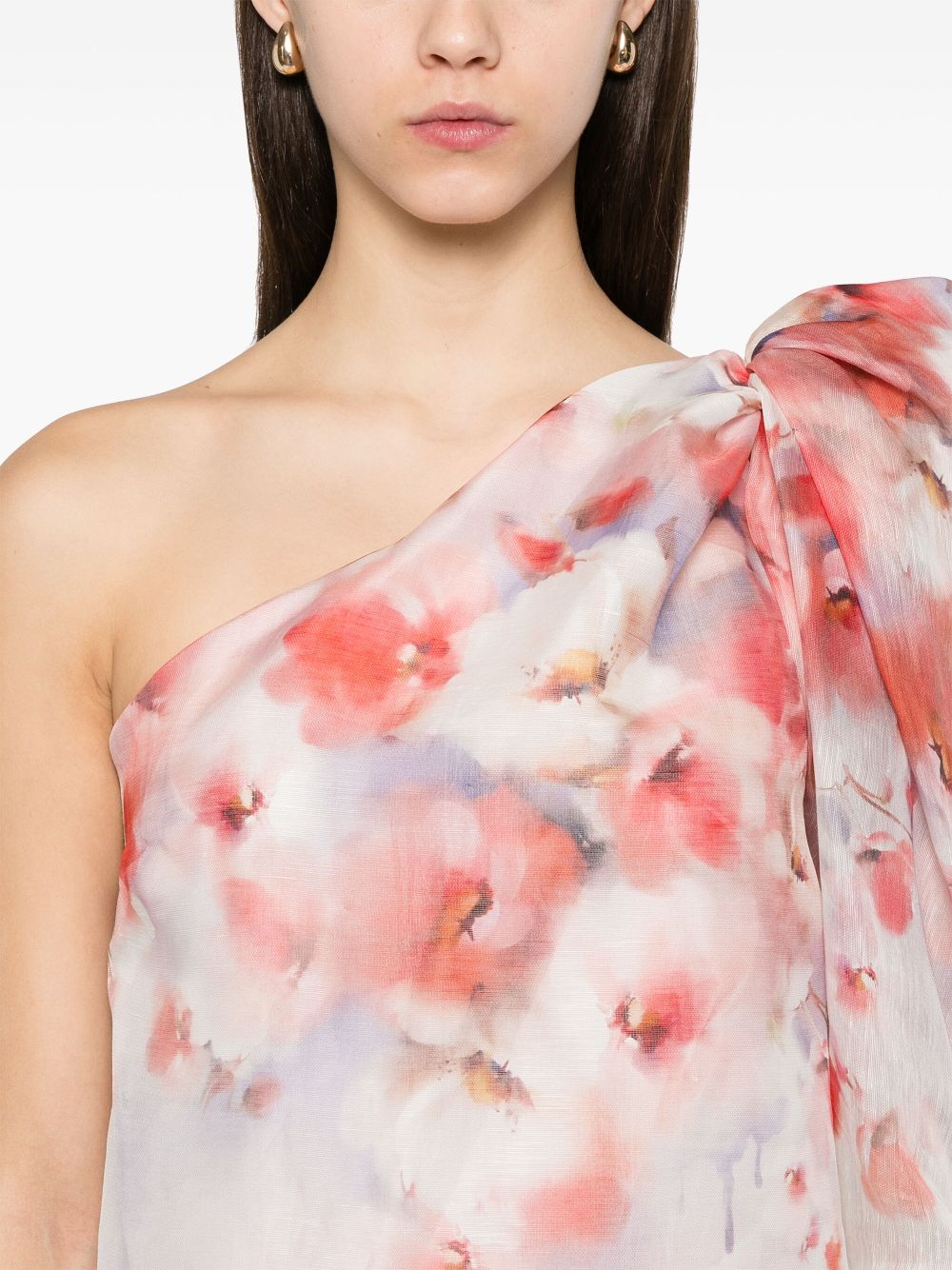ZIMMERMANN Asymmetric Mini Crush Dress with Floral Print