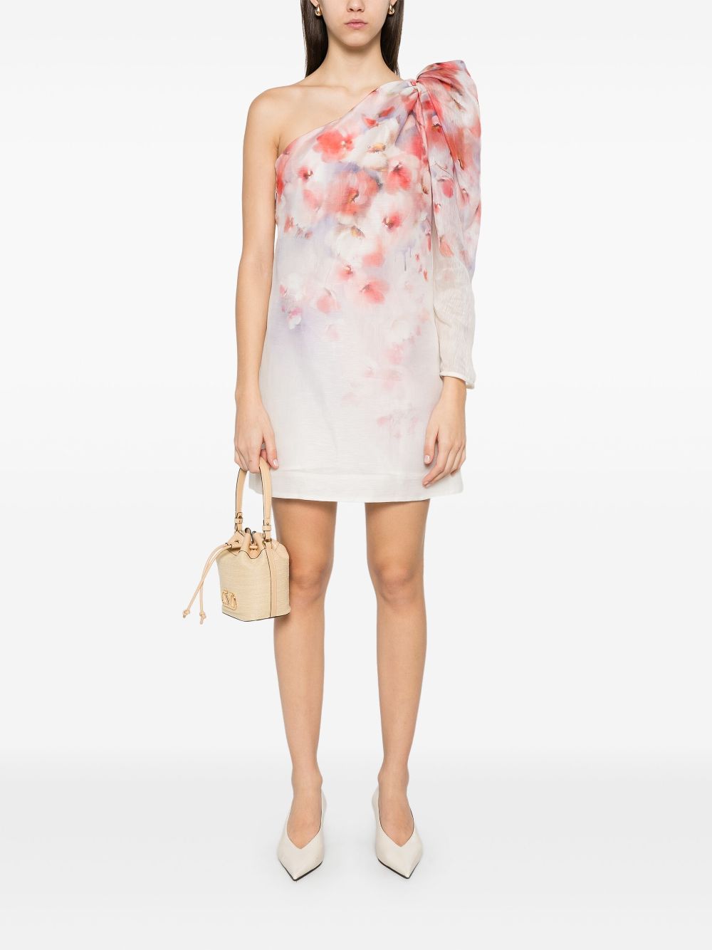 ZIMMERMANN Asymmetric Mini Crush Dress with Floral Print