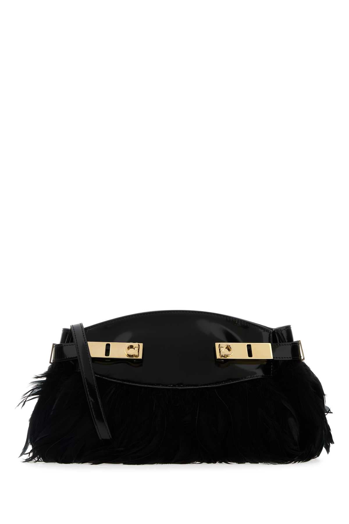 Ferragamo Mini Leather and Feathers Hug Clutch