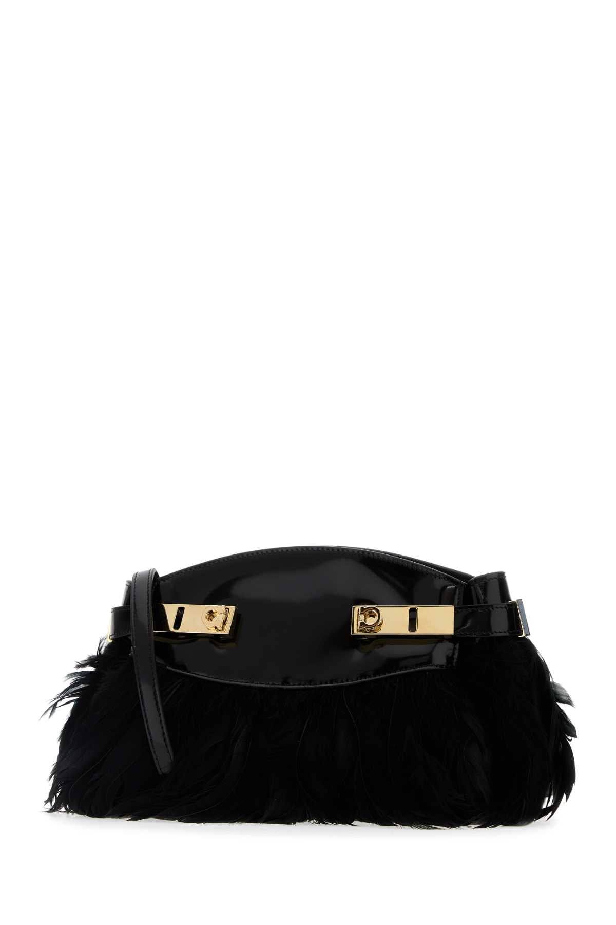 Ferragamo Mini Leather and Feathers Hug Clutch