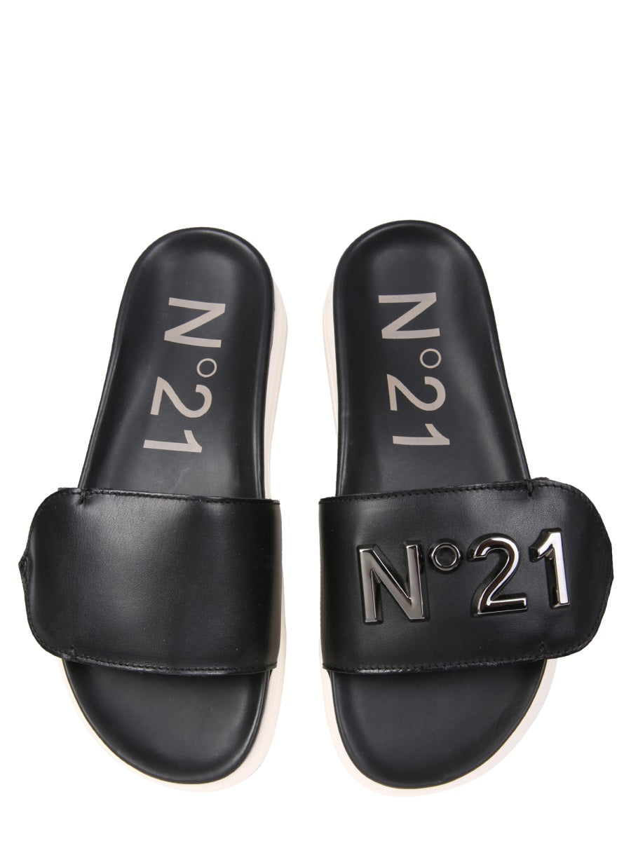 N°21 Oversized Slide Sandals with Logo - 3 cm Sole