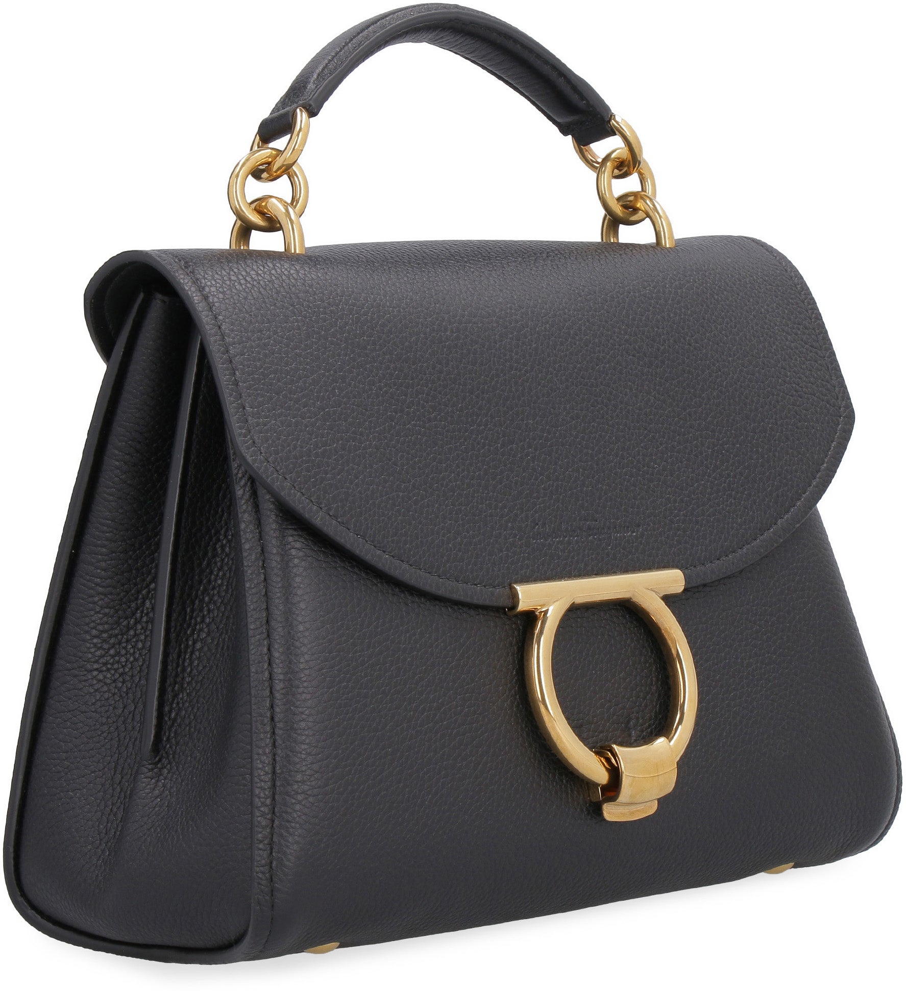 Ferragamo Pebbled Leather Handbag with Interlocking Closure - 27 CM