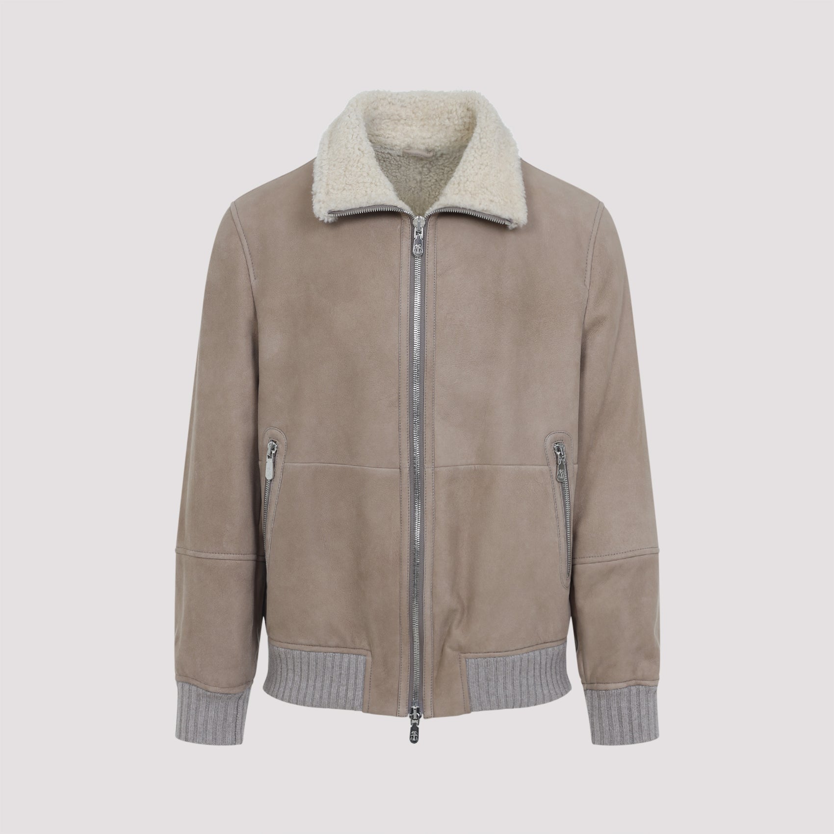 BRUNELLO CUCINELLI Men's Shearling Collar Leather Jacket